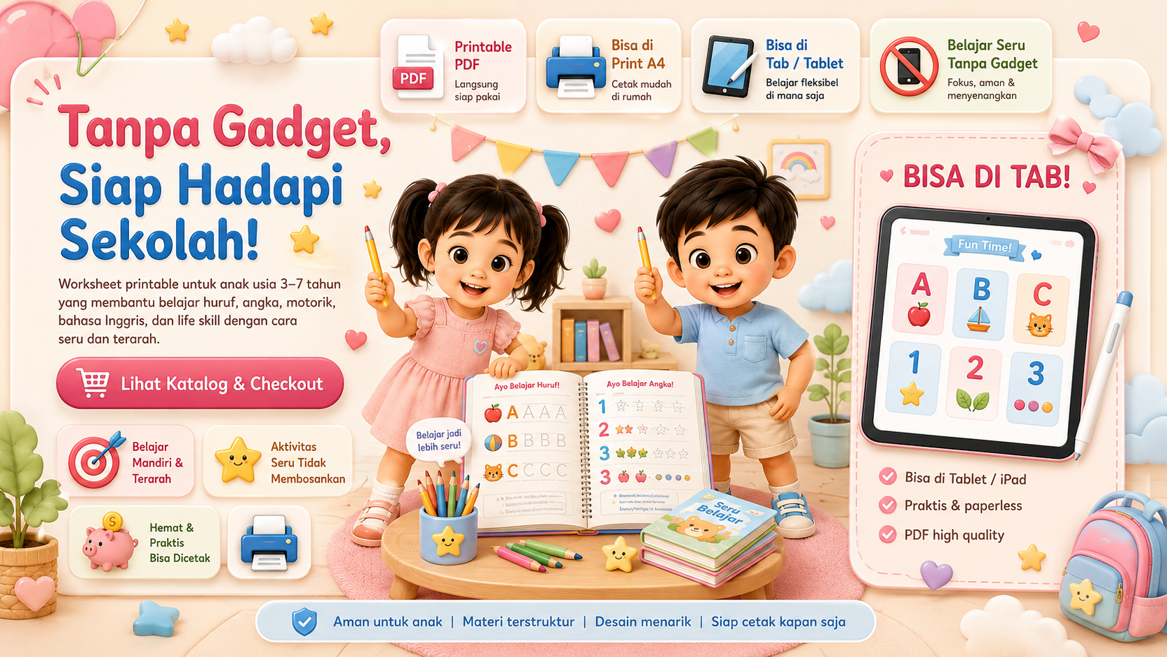 LittleShells worksheet printable untuk anak belajar tanpa gadget, bisa diprint dan dipakai di tablet