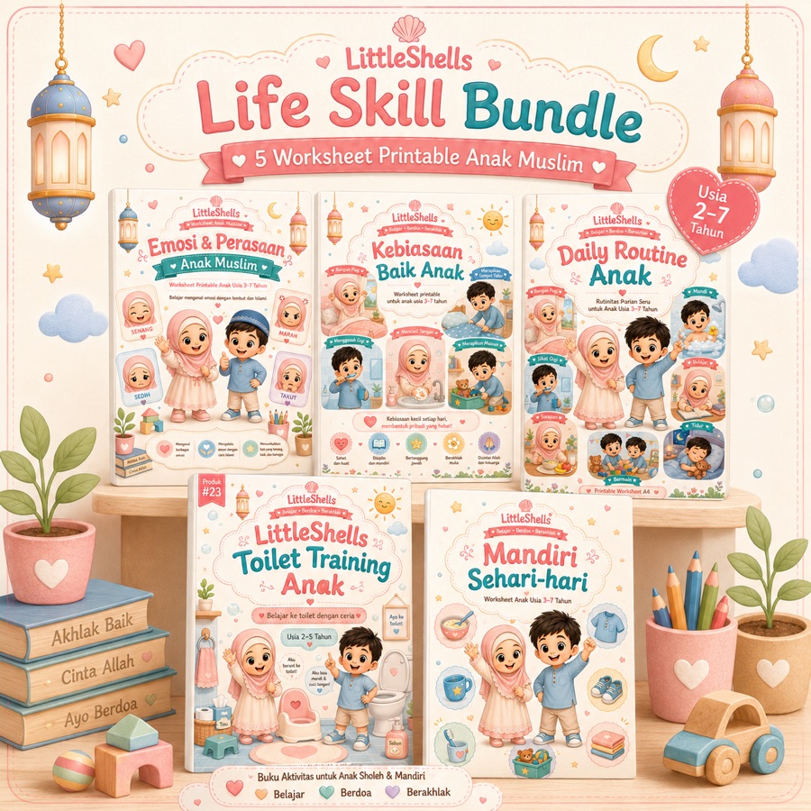 Isi lengkap lima buku dalam LittleShells Life Skill Bundle