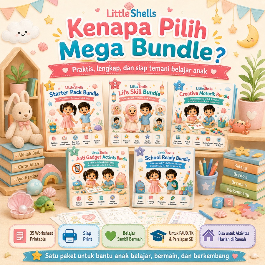 Lima pilihan bundle dalam Mega Bundle LittleShells beserta manfaat belajar anak