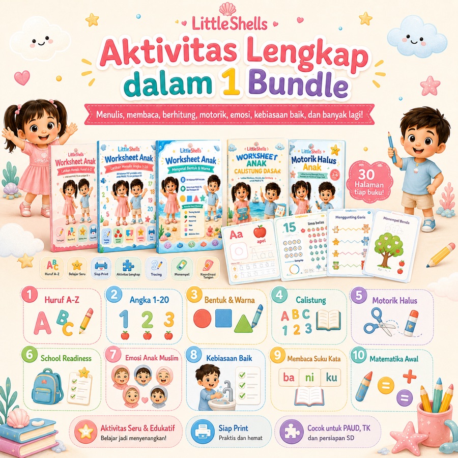 Rincian aktivitas lengkap dan tema belajar dalam School Ready Bundle