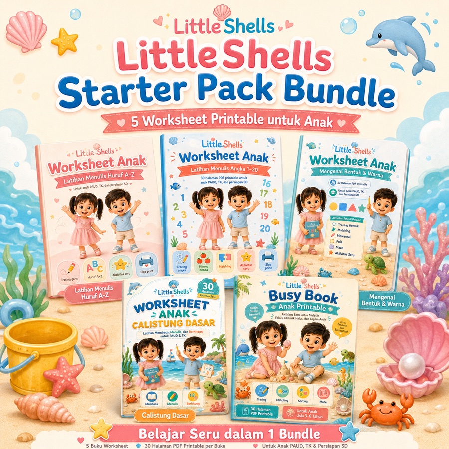 Isi lengkap lima buku dalam LittleShells Starter Pack Bundle
